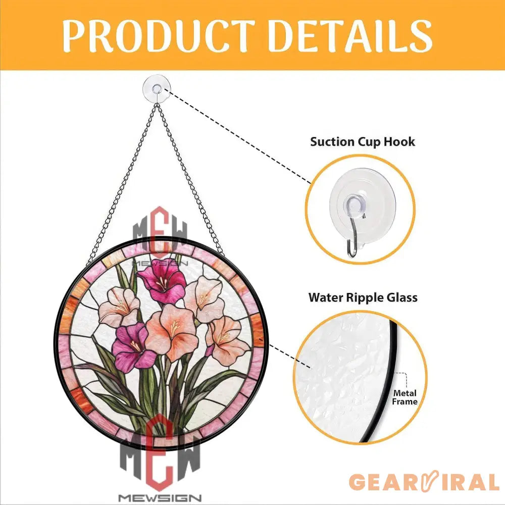 Gladiolus Stained Glass Suncatcher Elegant Floral Window Panel Pink & Peach Flower Decor Garden Gift for Plant and