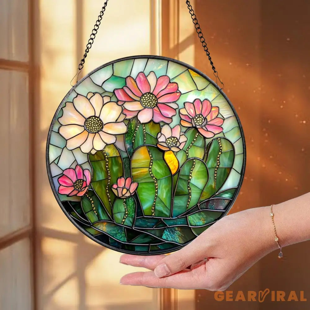 Glass Cactus and Succulent Suncatcher Vibrant Floral Window Decor Perfect Mother’s Day Gift Gardening-Themed Home