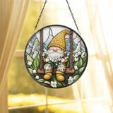 Gnome Stained Glass Suncatcher Lily of the Valley Window Hanging Whimsical Garden Decor Cute Floral Swing Ornament