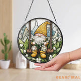 Gnome Stained Glass Suncatcher Lily of the Valley Window Hanging Whimsical Garden Decor Cute Floral Swing Ornament