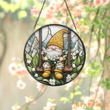 Gnome Stained Glass Suncatcher Lily of the Valley Window Hanging Whimsical Garden Decor Cute Floral Swing Ornament