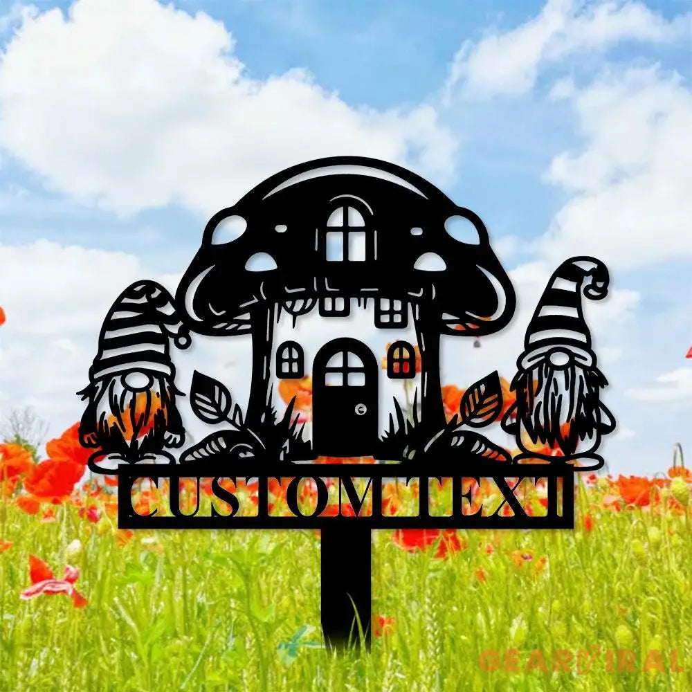 Gnomes House Garden Sign Mushroom House Metal Stake Personalized Name Yard Sign Outdoor Door Garden Decor Metal Sign