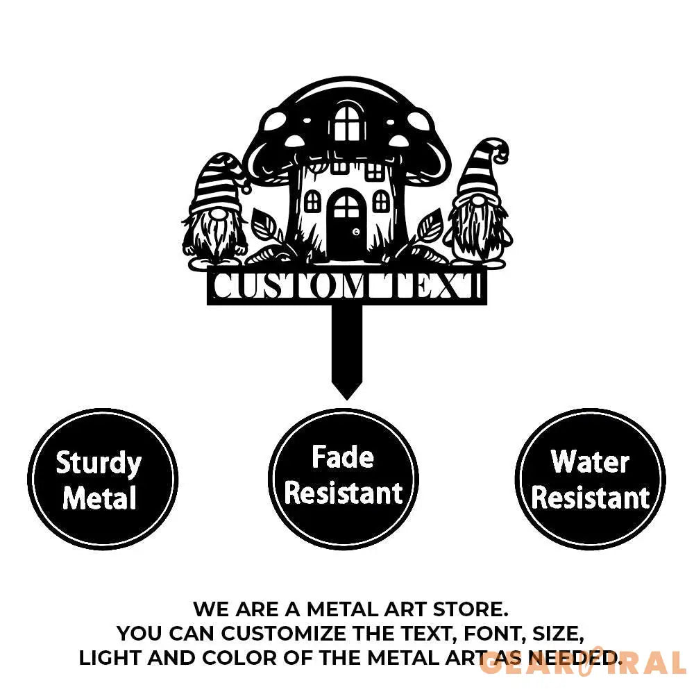 Gnomes House Garden Sign Mushroom House Metal Stake Personalized Name Yard Sign Outdoor Door Garden Decor Metal Sign