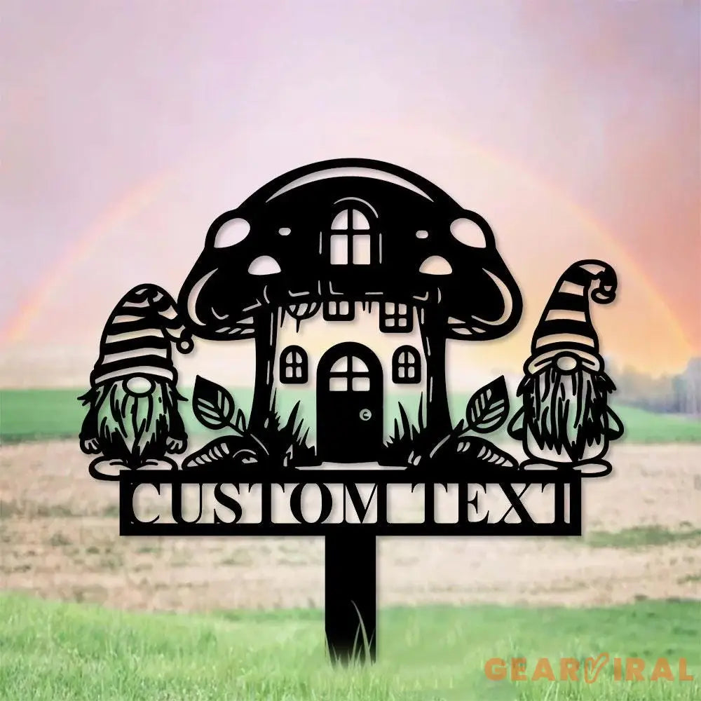 Gnomes House Garden Sign Mushroom House Metal Stake Personalized Name Yard Sign Outdoor Door Garden Decor Metal Sign