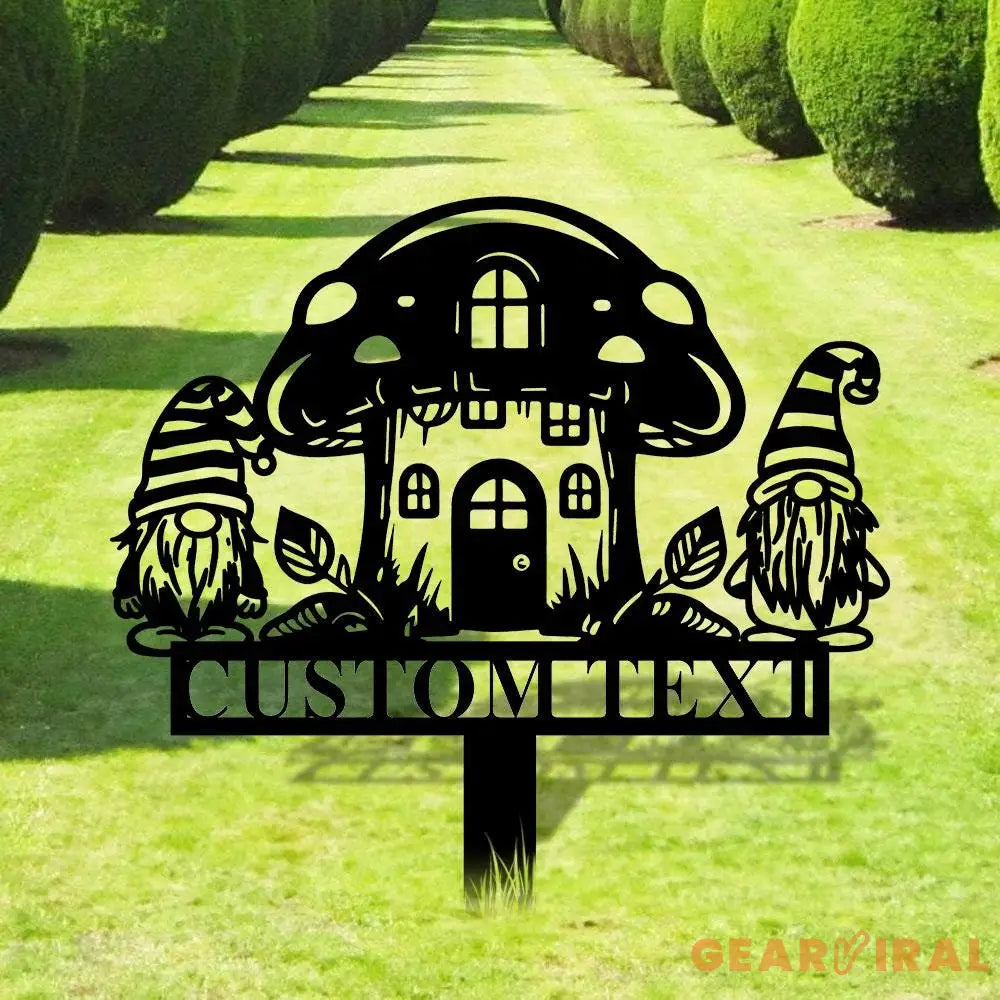 Gnomes House Garden Sign Mushroom House Metal Stake Personalized Name Yard Sign Outdoor Door Garden Decor Metal Sign