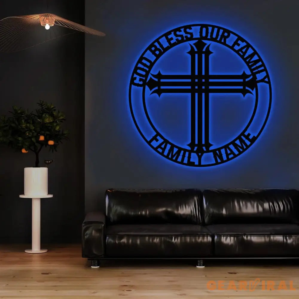 God Bless Our Family Est Metal Name Sign Personalized Split Letter Last Name Christian Sign Outdoor Door Hanger