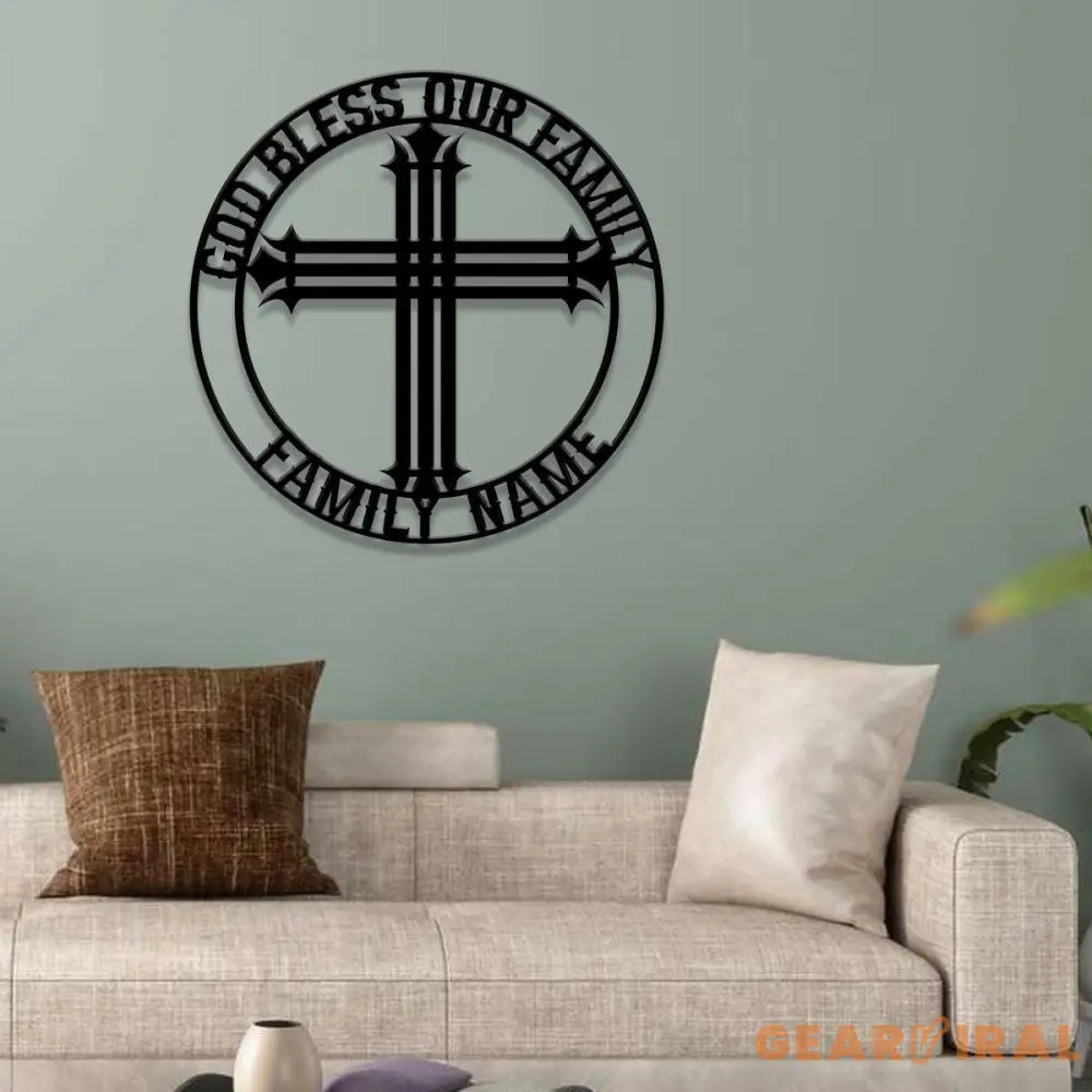 God Bless Our Family Est Metal Name Sign Personalized Split Letter Last Name Christian Sign Outdoor Door Hanger