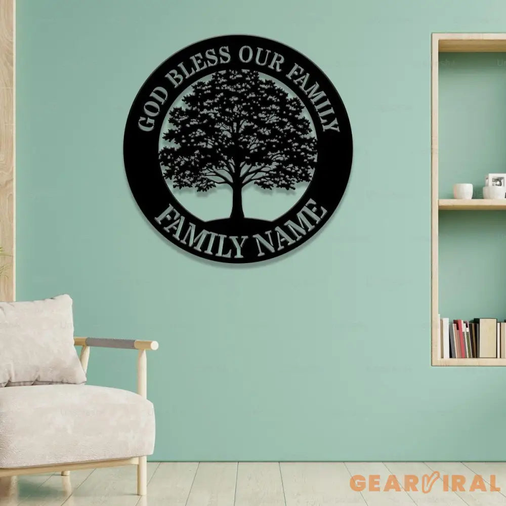 God Bless Our Family Metal Name Sign Personalized Split Letter Last Name Christian Sign Outdoor Door Hanger