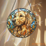 Golden Retriever Stained Glass Suncatcher Autumn Dog Window Hanging Pet Memorial Glass Art Dog Lover Gift Warm Rustic