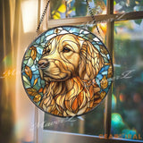 Golden Retriever Stained Glass Suncatcher Autumn Dog Window Hanging Pet Memorial Glass Art Dog Lover Gift Warm Rustic