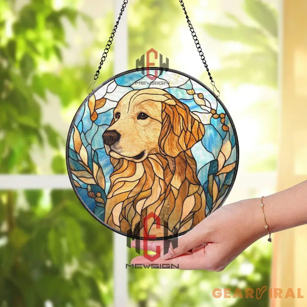 Golden Retriever Stained Glass Suncatcher Dog Lover Window Hanging Pet Memorial Glass Art Golden Dog Decor Animal Gift