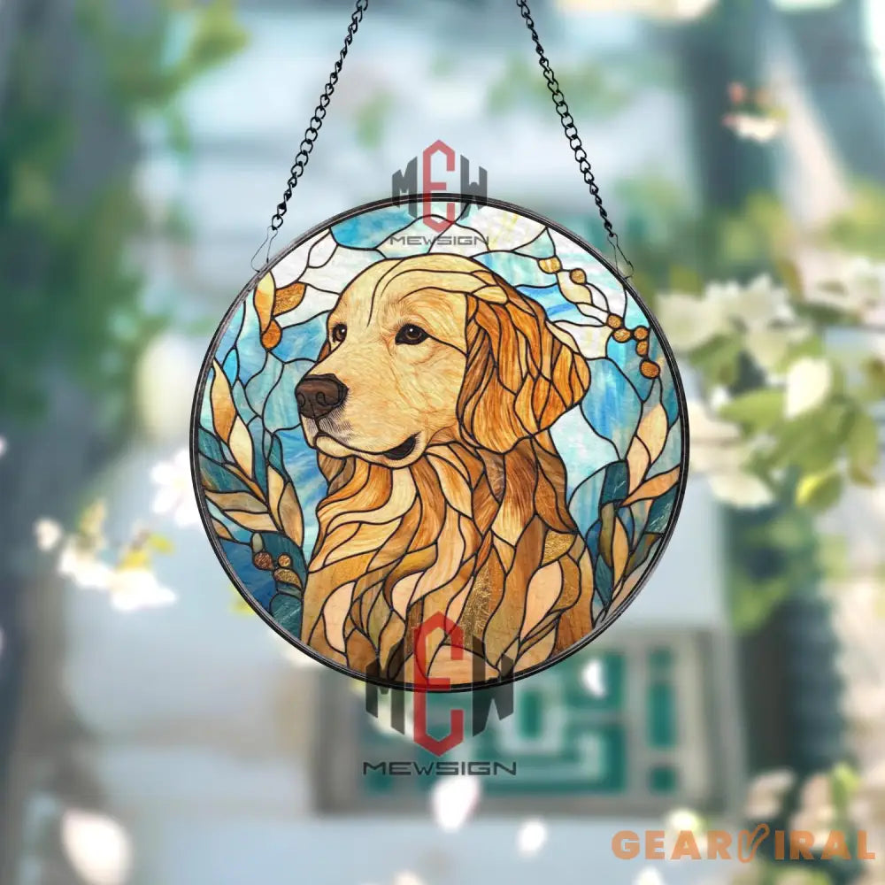 Golden Retriever Stained Glass Suncatcher Dog Lover Window Hanging Pet Memorial Glass Art Golden Dog Decor Animal Gift