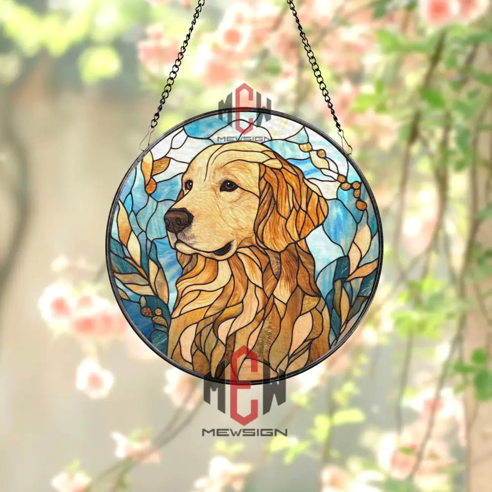 Golden Retriever Stained Glass Suncatcher Dog Lover Window Hanging Pet Memorial Glass Art Golden Dog Decor Animal Gift