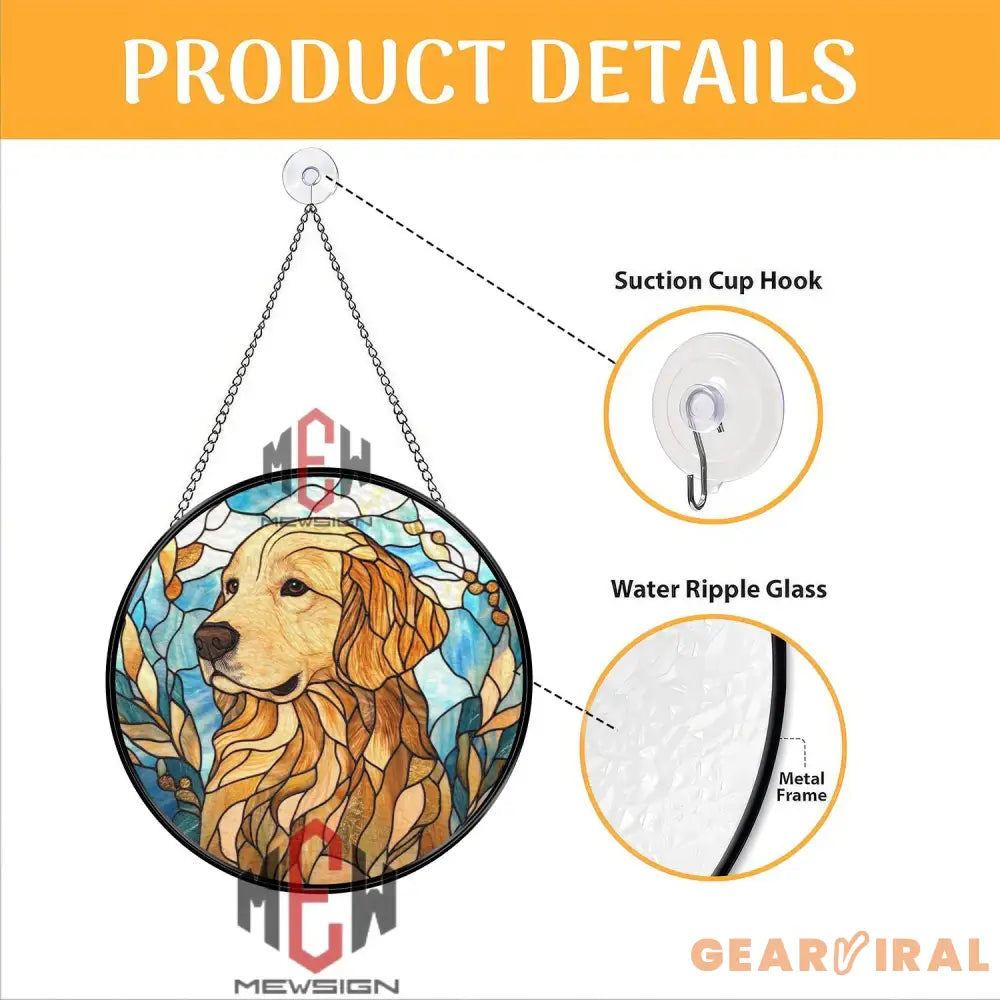 Golden Retriever Stained Glass Suncatcher Dog Lover Window Hanging Pet Memorial Glass Art Golden Dog Decor Animal Gift