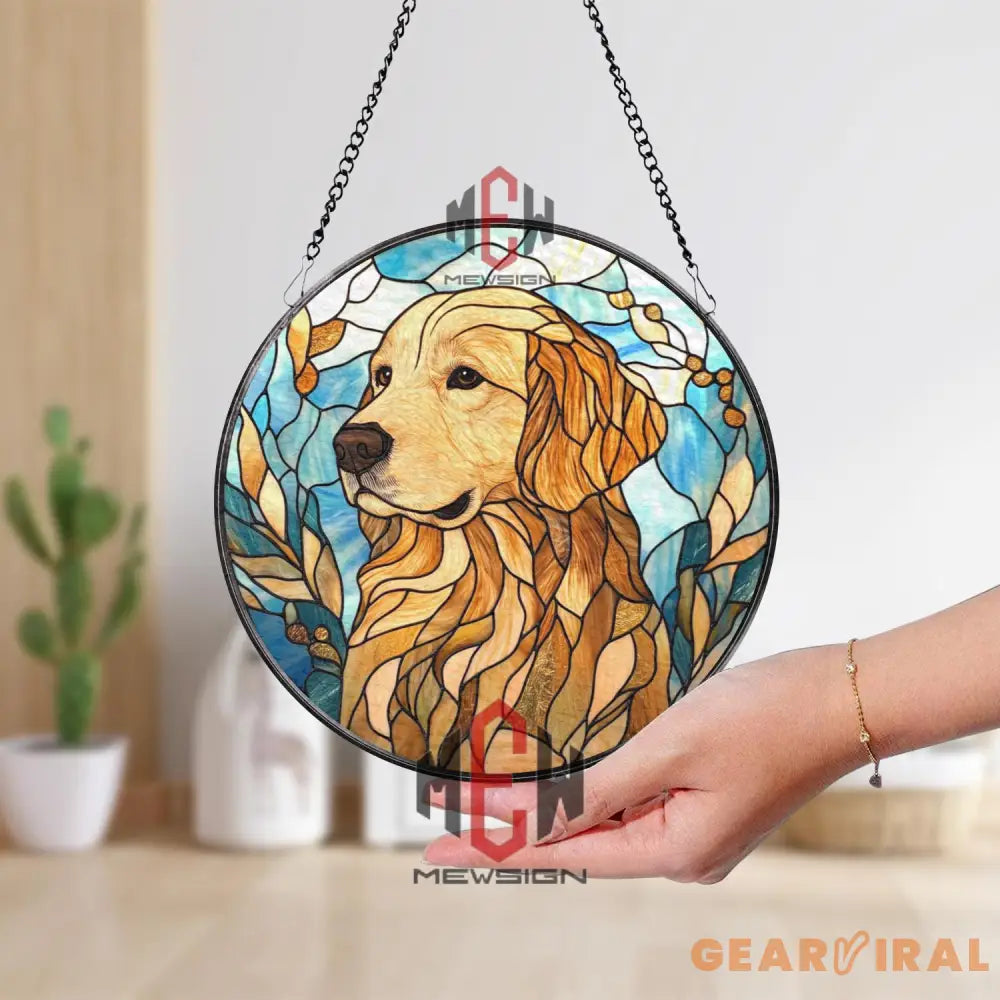 Golden Retriever Stained Glass Suncatcher Dog Lover Window Hanging Pet Memorial Glass Art Golden Dog Decor Animal Gift