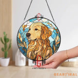 Golden Retriever Stained Glass Suncatcher Dog Lover Window Hanging Pet Memorial Glass Art Golden Dog Decor Animal Gift