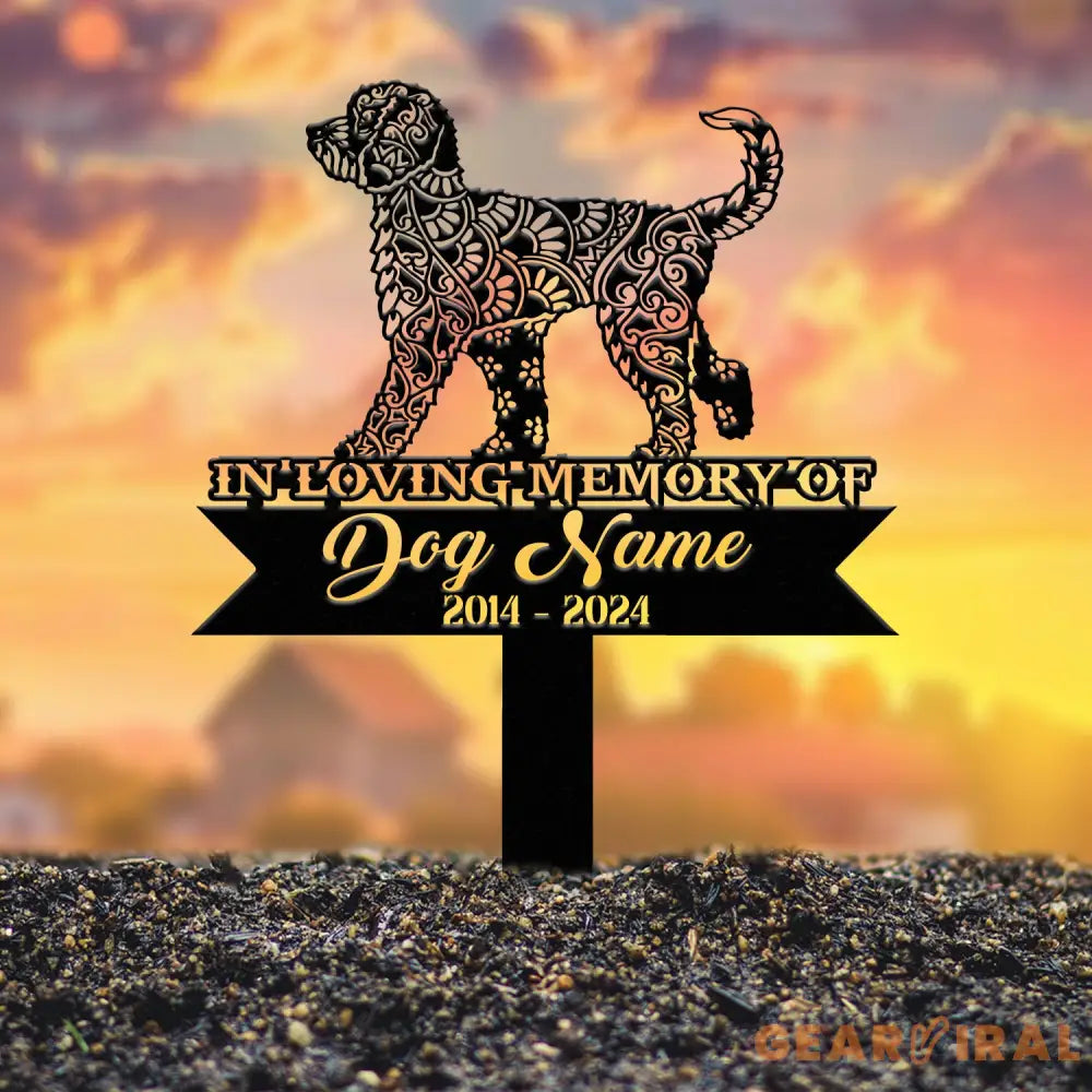 Goldendoodle Mandala Garden Stake Metal Zentangle Dog Yard Art Pet Loss Memorial Custom Goldendoodle Grave Marker Dog