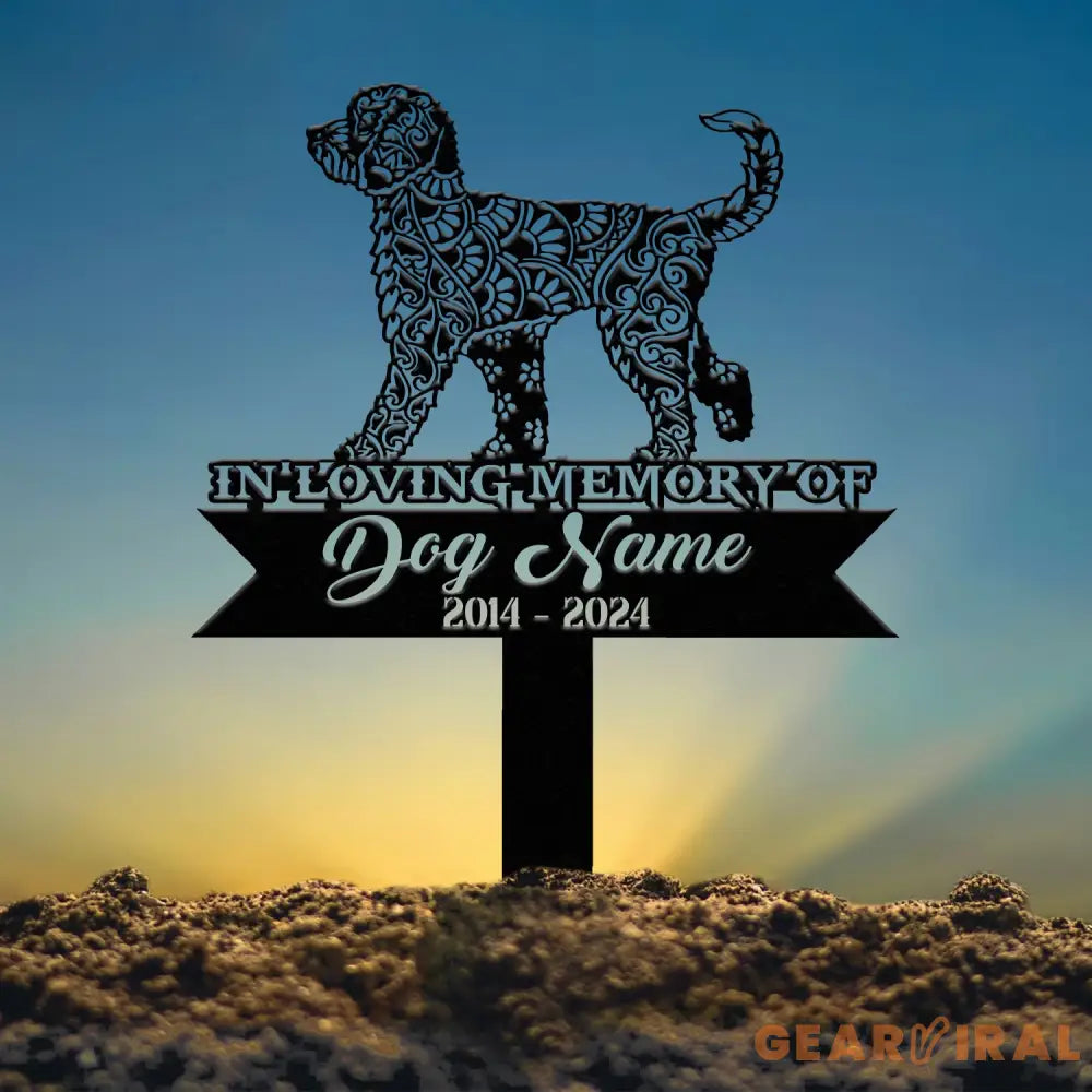 Goldendoodle Mandala Garden Stake Metal Zentangle Dog Yard Art Pet Loss Memorial Custom Goldendoodle Grave Marker Dog
