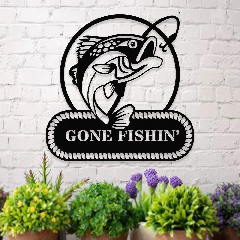 Gone Fishing Metal LED Sign, Personalized Family Name Metal Sign, Outdoor Door Decor,  Address Wall Art, Perfect Gift for Housewarming