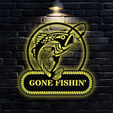 Gone Fishing Metal LED Sign, Personalized Family Name Metal Sign, Outdoor Door Decor,  Address Wall Art, Perfect Gift for Housewarming