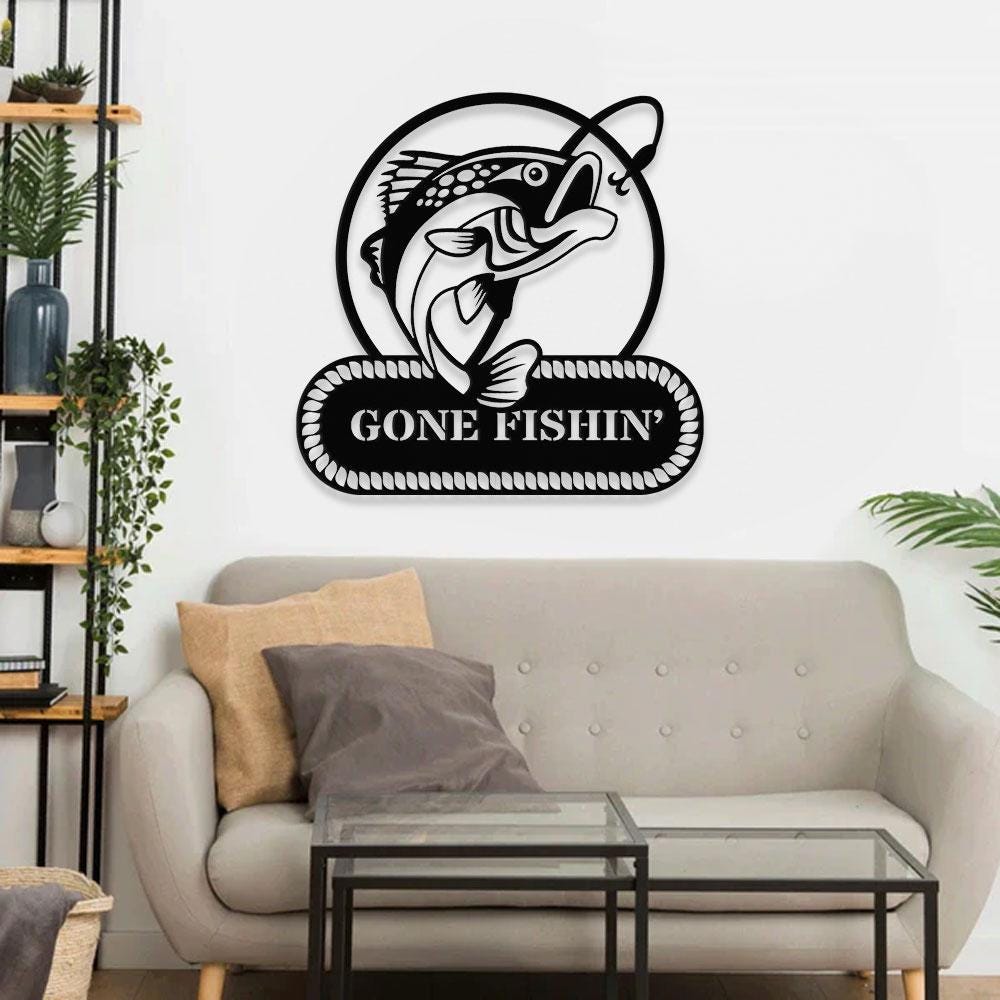 Gone Fishing Metal LED Sign, Personalized Family Name Metal Sign, Outdoor Door Decor,  Address Wall Art, Perfect Gift for Housewarming