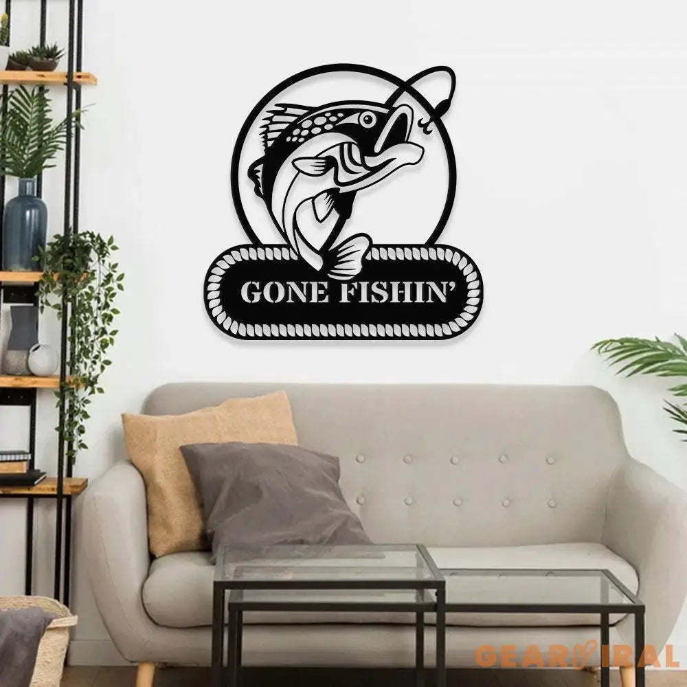Gone Fishing Metal LED Sign Personalized Family Name Metal Sign Outdoor Door Decor Address Wall Art Perfect Gift for