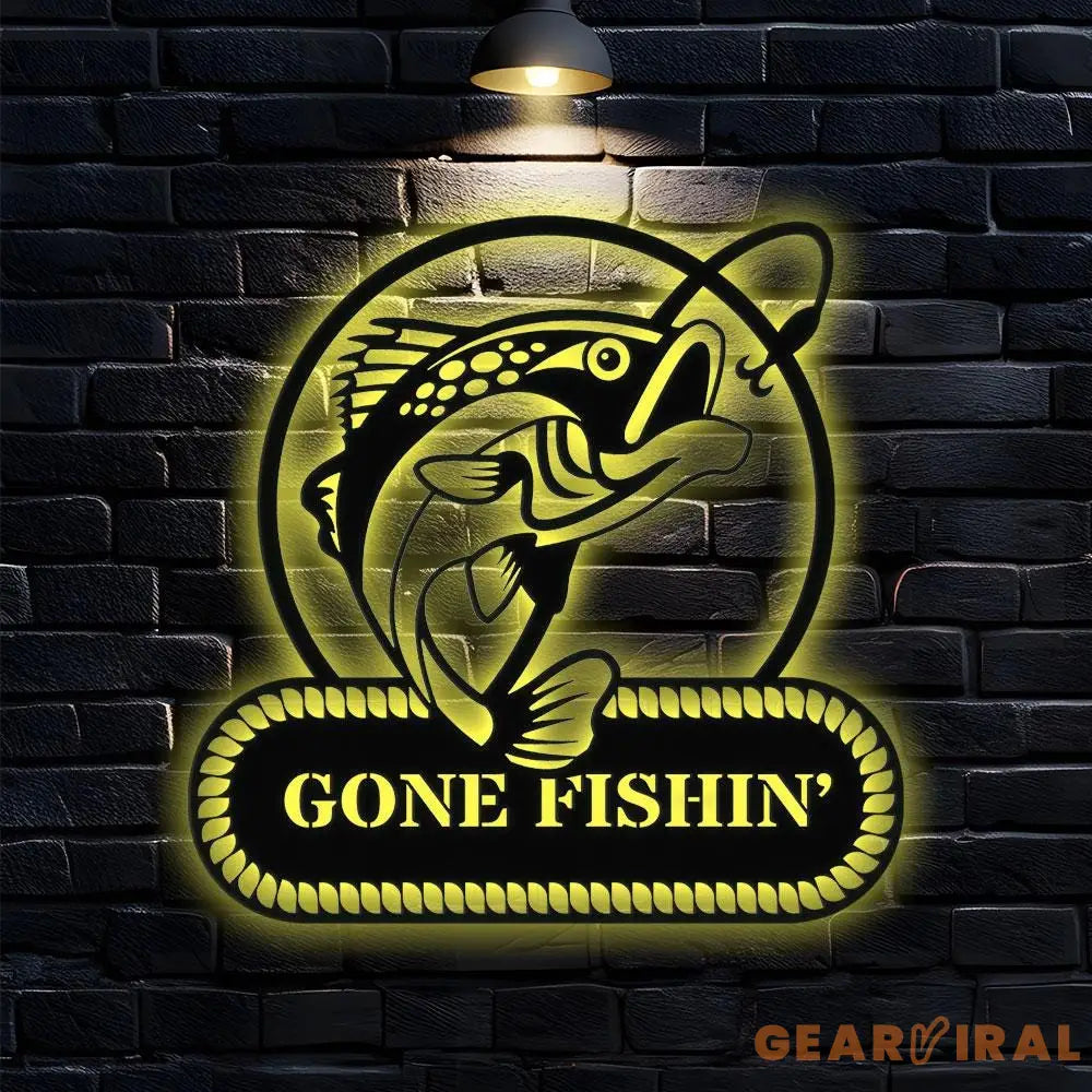 Gone Fishing Metal LED Sign Personalized Family Name Metal Sign Outdoor Door Decor Address Wall Art Perfect Gift for