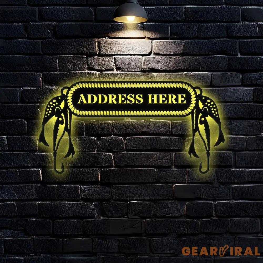 Gone Fishing Metal LED Sign Personalized Family Name Metal Sign Outdoor Door Decor Address Wall Art Perfect Gift for