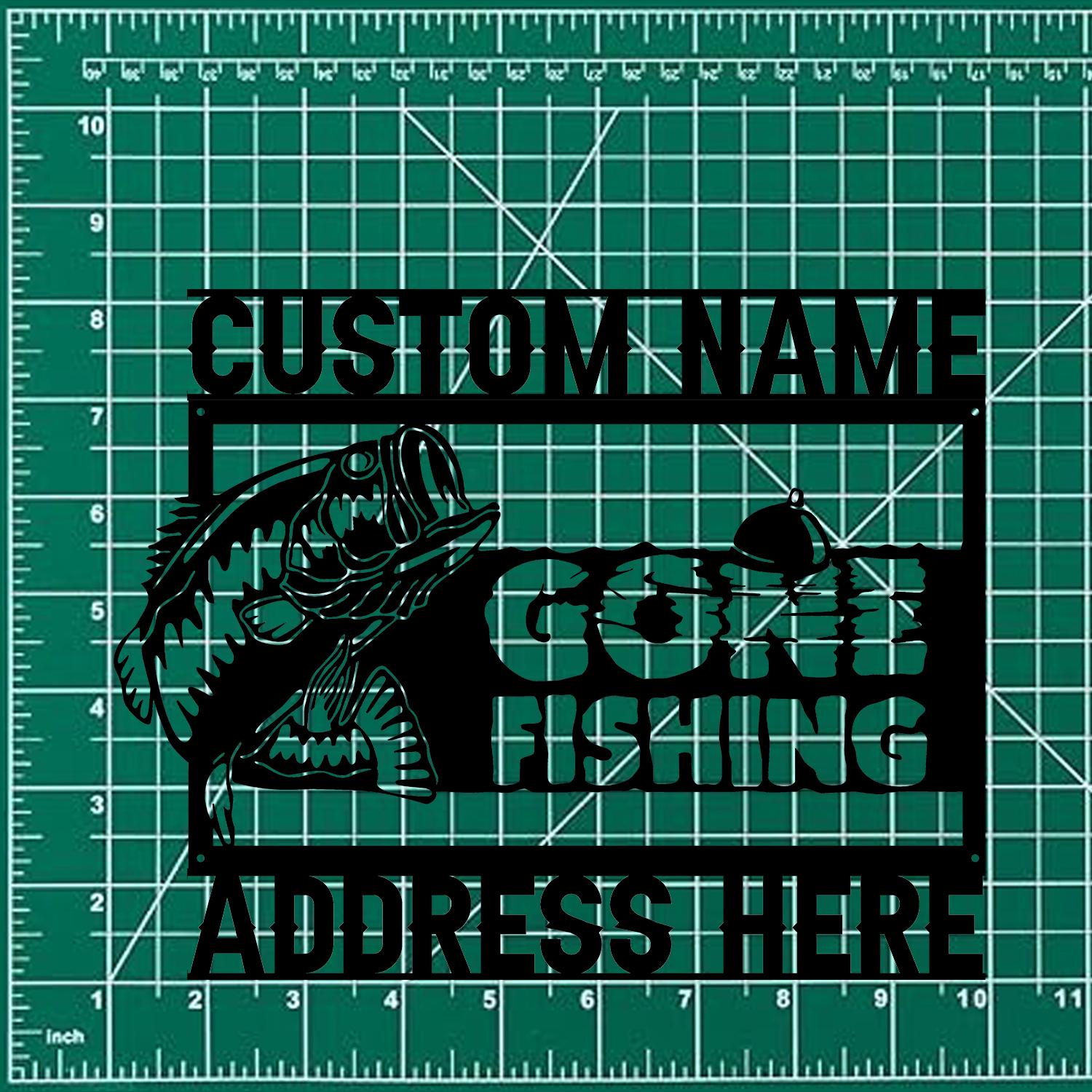 Gone Fishing Number Address Metal Sign, Personalized Family Name Metal Sign, Outdoor Door Decor,  Address Wall Art, Gift for Housewarming
