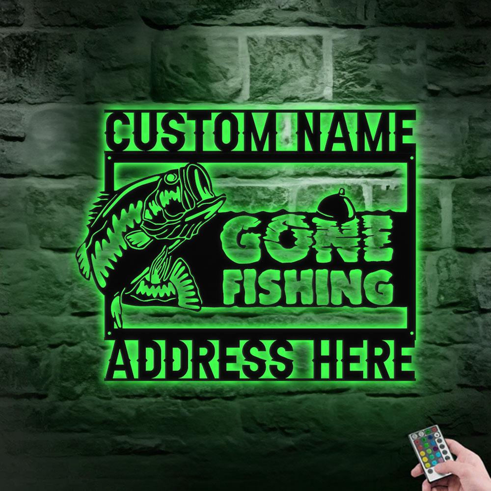 Gone Fishing Number Address Metal Sign, Personalized Family Name Metal Sign, Outdoor Door Decor,  Address Wall Art, Gift for Housewarming