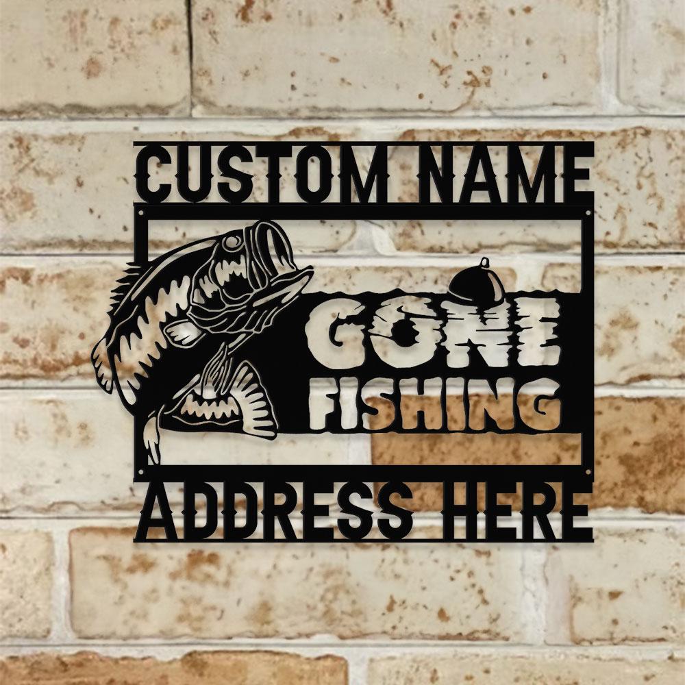 Gone Fishing Number Address Metal Sign, Personalized Family Name Metal Sign, Outdoor Door Decor,  Address Wall Art, Gift for Housewarming