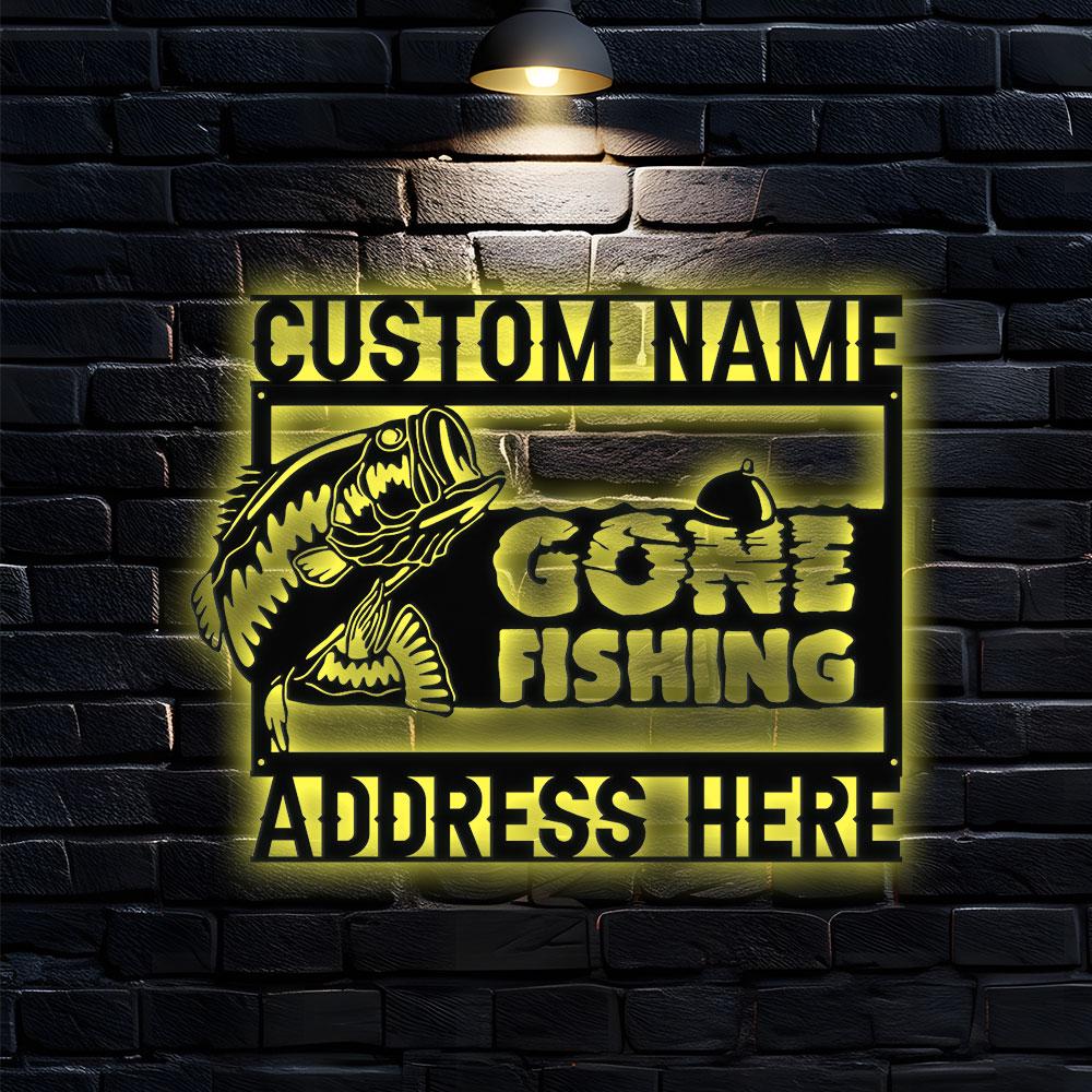 Gone Fishing Number Address Metal Sign, Personalized Family Name Metal Sign, Outdoor Door Decor,  Address Wall Art, Gift for Housewarming