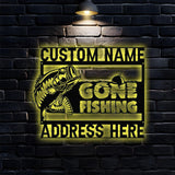 Gone Fishing Number Address Metal Sign, Personalized Family Name Metal Sign, Outdoor Door Decor,  Address Wall Art, Gift for Housewarming