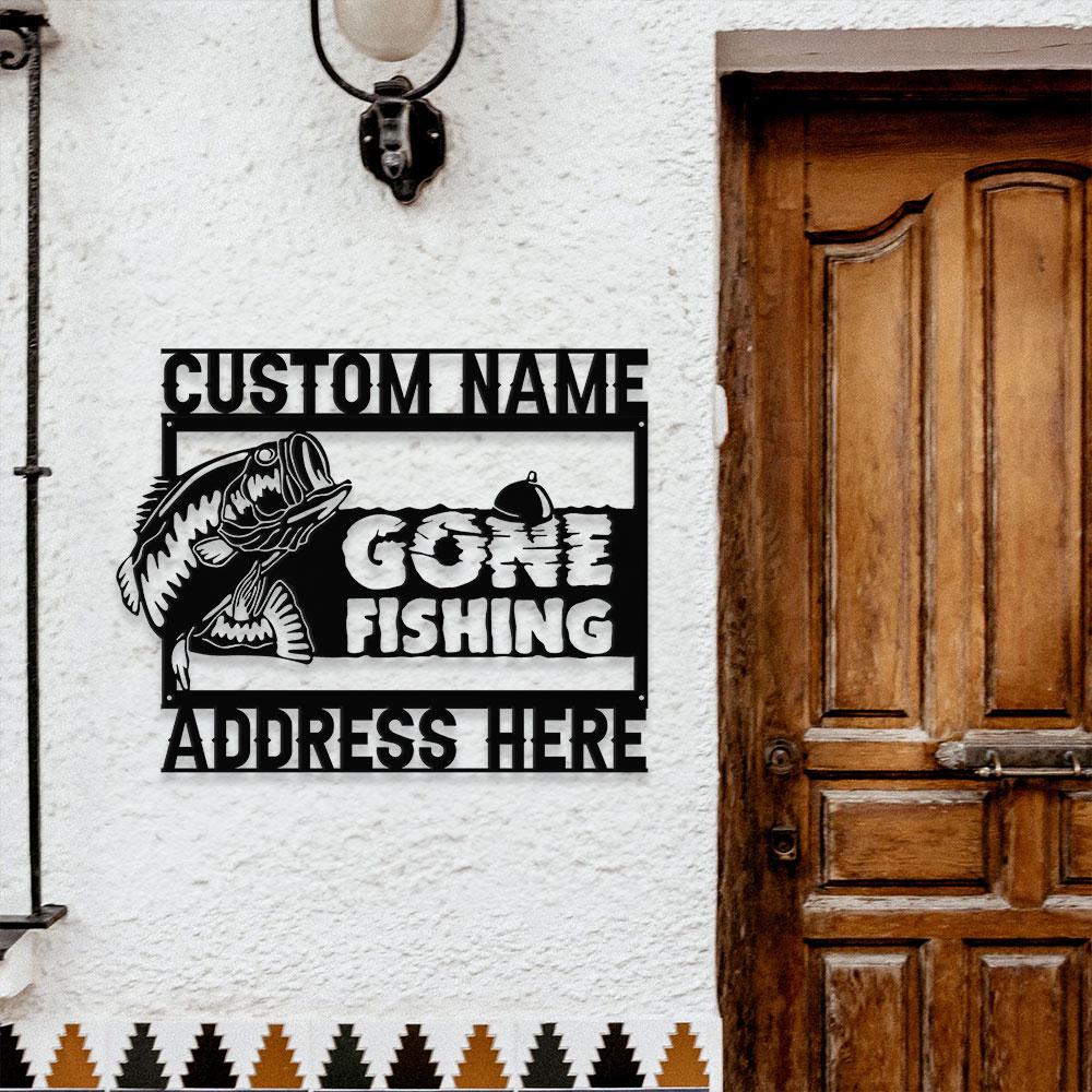 Gone Fishing Number Address Metal Sign, Personalized Family Name Metal Sign, Outdoor Door Decor,  Address Wall Art, Gift for Housewarming