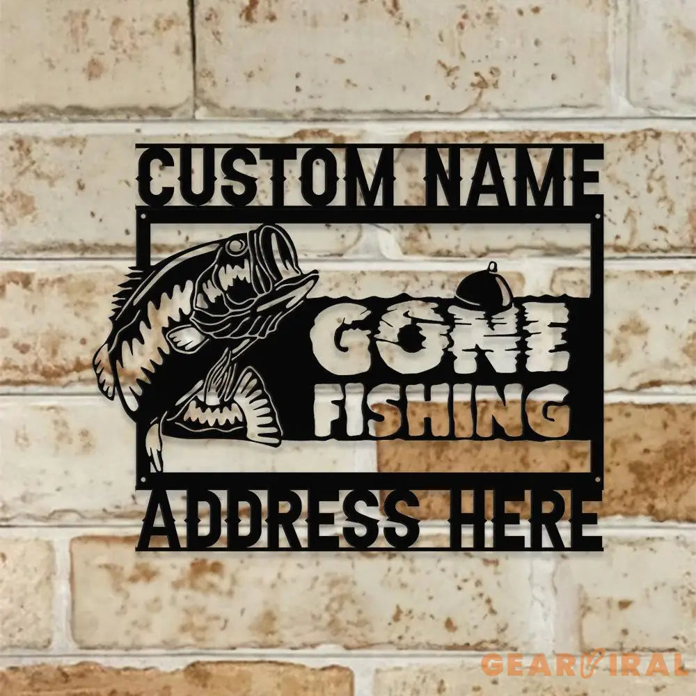 Gone Fishing Number Address Metal Sign Personalized Family Name Metal Sign Outdoor Door Decor Address Wall Art Gift for