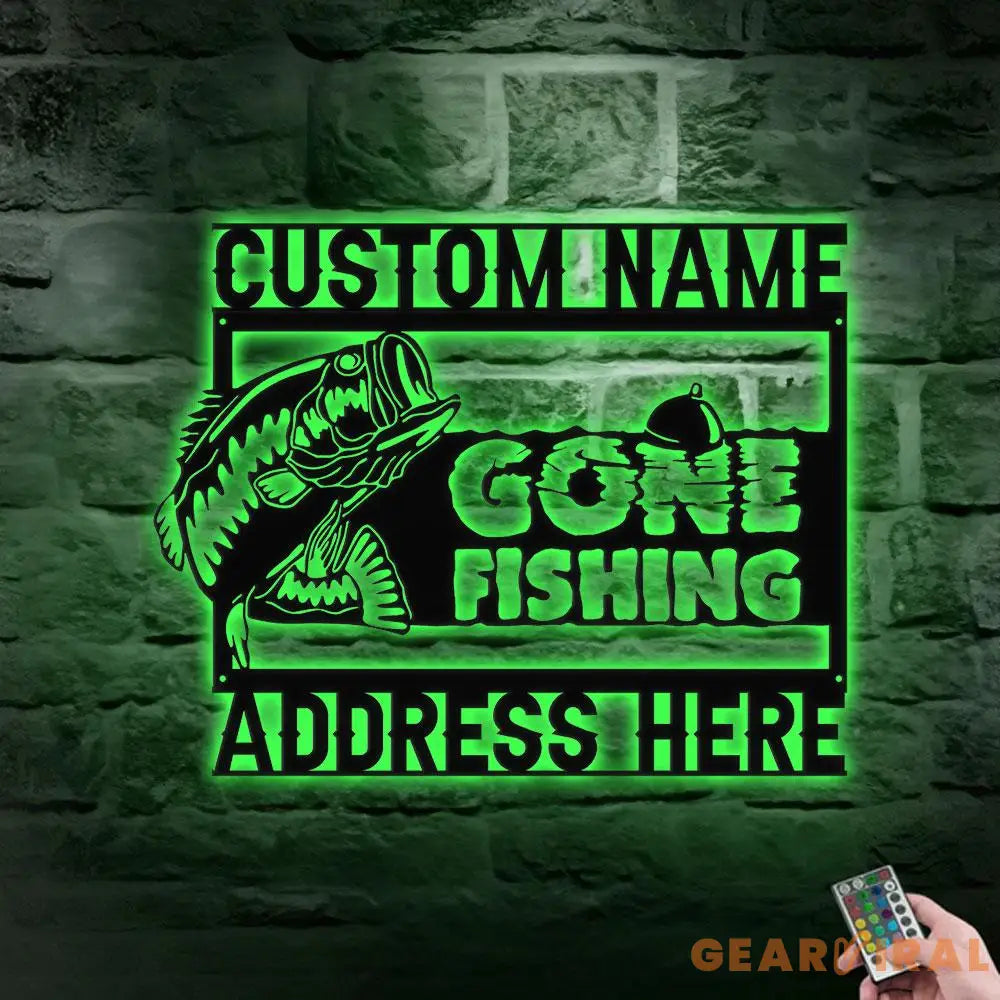 Gone Fishing Number Address Metal Sign Personalized Family Name Metal Sign Outdoor Door Decor Address Wall Art Gift for