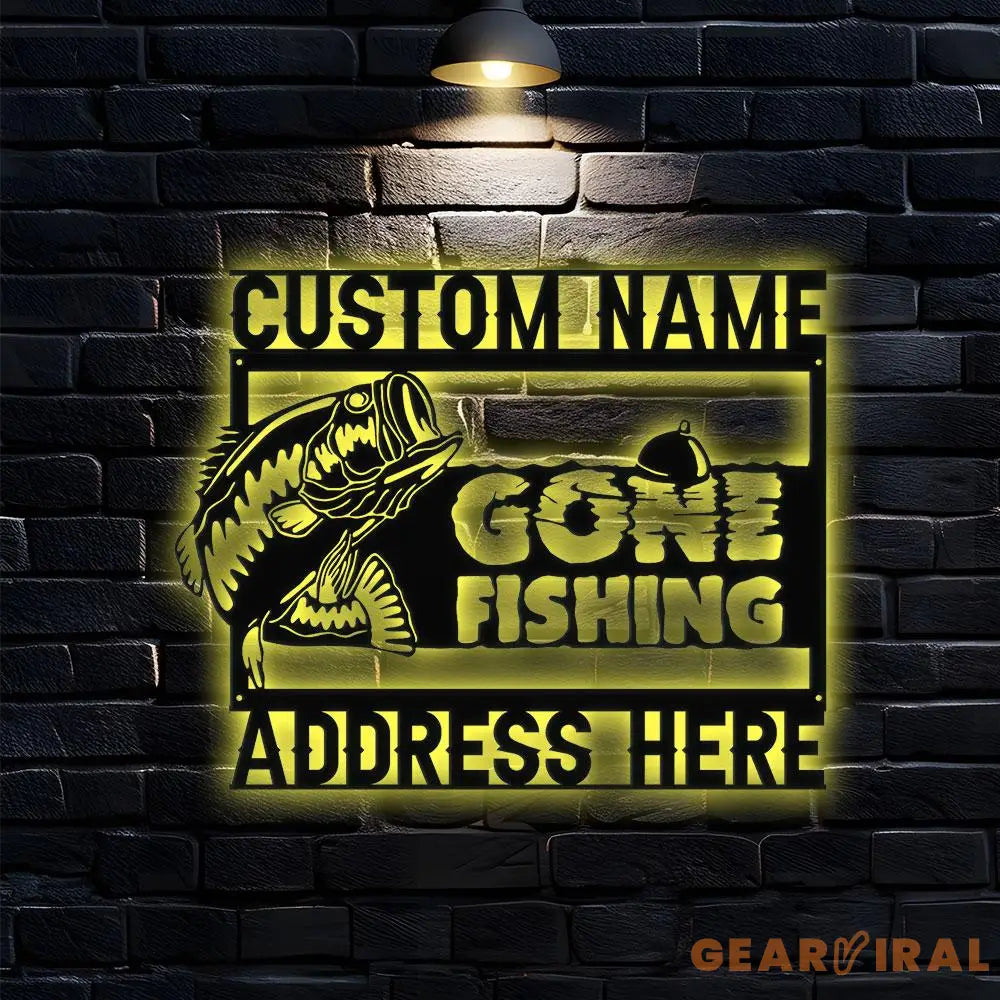 Gone Fishing Number Address Metal Sign Personalized Family Name Metal Sign Outdoor Door Decor Address Wall Art Gift for