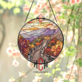 Great Wall of China Stained Glass Suncatcher Autumn Mountain Panel Asian Travel Window Art Historic Landscape Glass