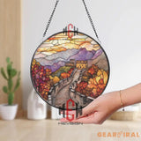 Great Wall of China Stained Glass Suncatcher Autumn Mountain Panel Asian Travel Window Art Historic Landscape Glass