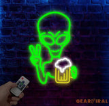 Green Alien Drinking Beer Neon Sign LED Signs for Wall Decor Signs for Bedroom Man Cave Game Room Bar Beer Pub Sign