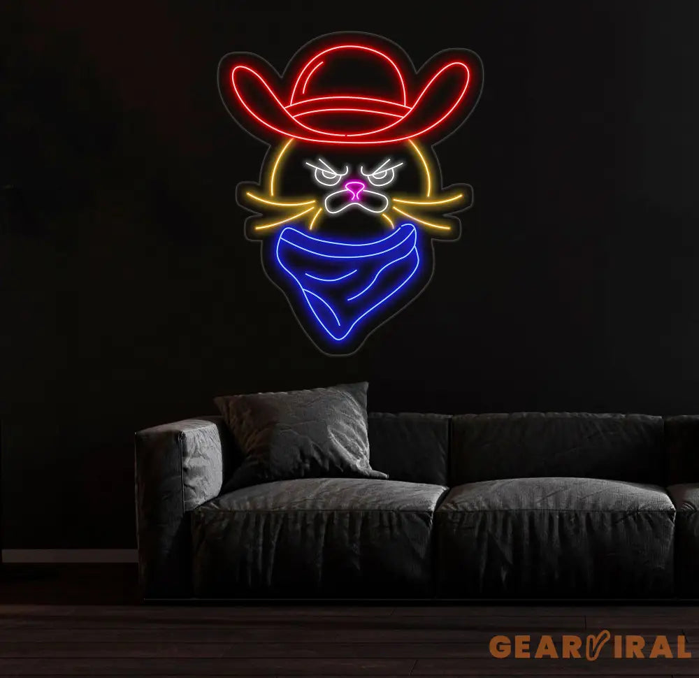 Grumpy Cowboy Cat Neon Sign Cowboy Cat Led Sign Custom Neon Sign Pet Shop Wall Decor Cat Shop Light Art Gift For Kid