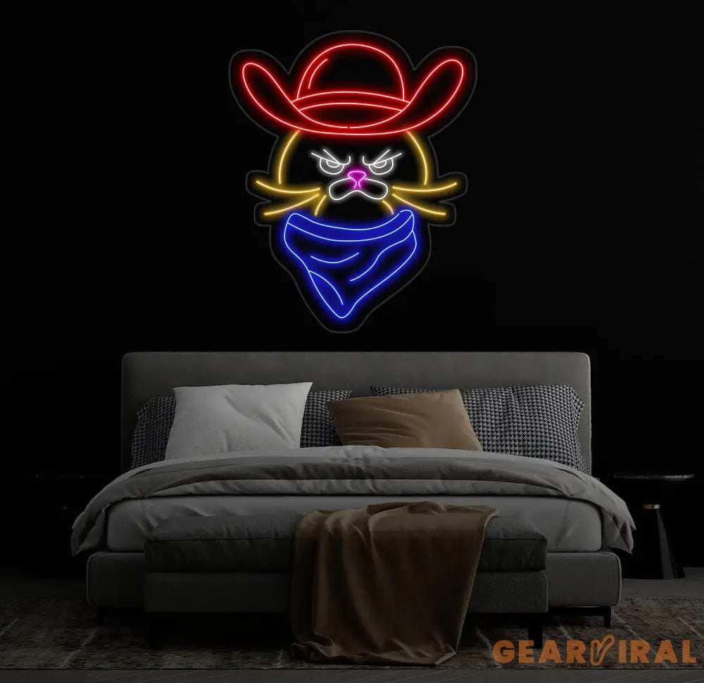 Grumpy Cowboy Cat Neon Sign Cowboy Cat Led Sign Custom Neon Sign Pet Shop Wall Decor Cat Shop Light Art Gift For Kid