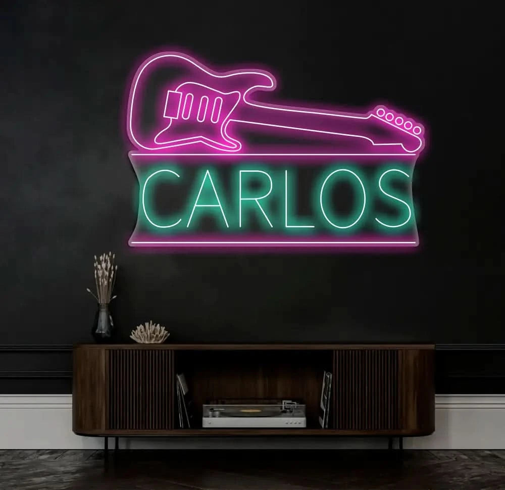 Guitar Name Custom LED Neon Sign Guitar Name Sign Kid’s Music Decor Live Music Studio Wall Decor Kids Name Sign Gifts