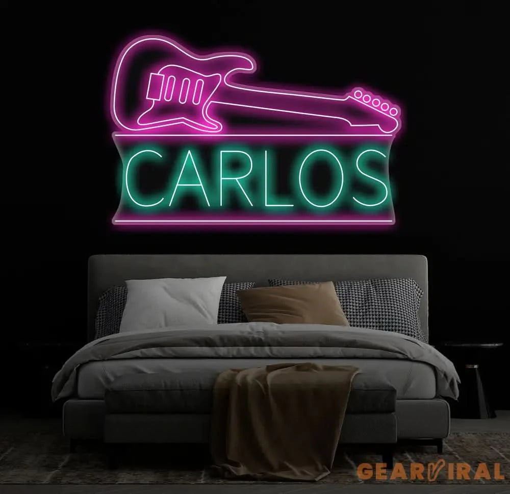 Guitar Name Custom LED Neon Sign Guitar Name Sign Kid’s Music Decor Live Music Studio Wall Decor Kids Name Sign Gifts