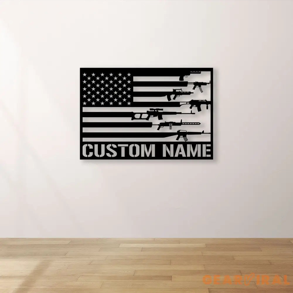 Gun American Flag Metal Wall Art with Led Light 2nd Amendment Patriotic Sign Armory Sign Gun Lover Gift Veteran Gift