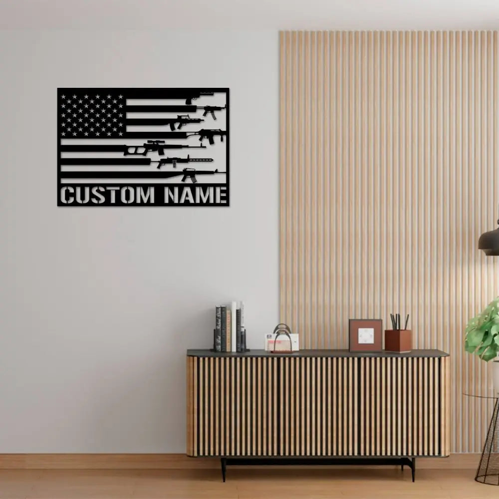 Gun American Flag Metal Wall Art with Led Light 2nd Amendment Patriotic Sign Armory Sign Gun Lover Gift Veteran Gift