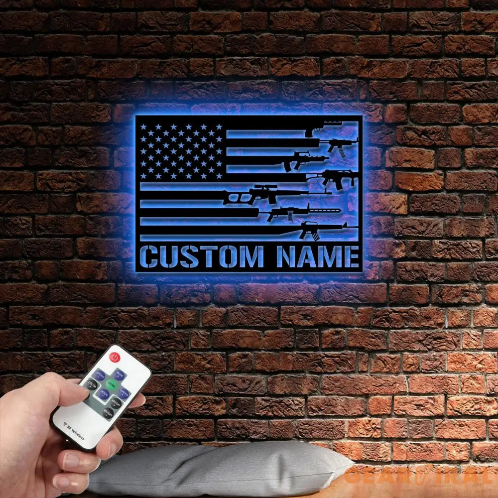 Gun American Flag Metal Wall Art with Led Light 2nd Amendment Patriotic Sign Armory Sign Gun Lover Gift Veteran Gift