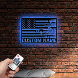 Gun American Flag Metal Wall Art with Led Light 2nd Amendment Patriotic Sign Armory Sign Gun Lover Gift Veteran Gift