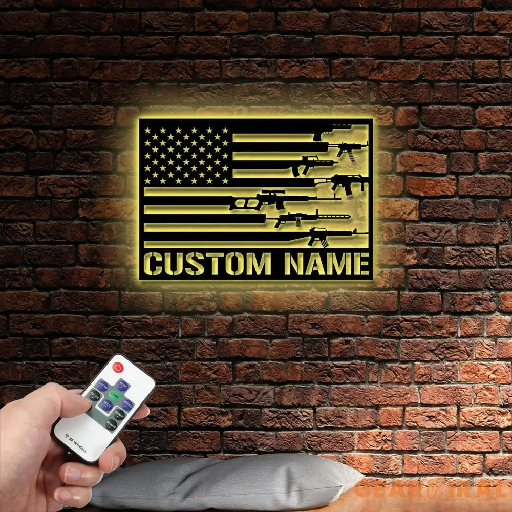 Gun American Flag Metal Wall Art with Led Light 2nd Amendment Patriotic Sign Armory Sign Gun Lover Gift Veteran Gift