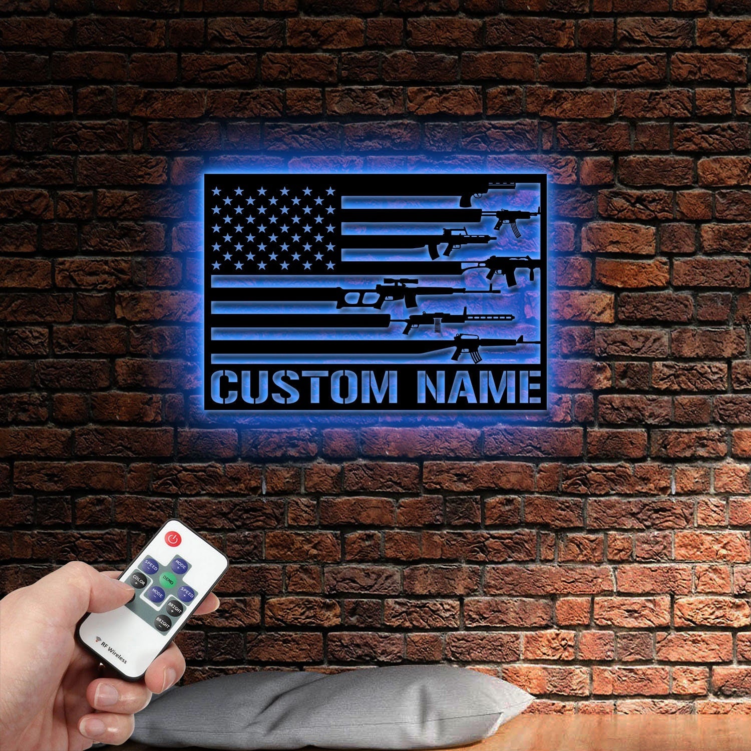Gun American Flag Metal Wall Art with Led Light, 2nd Amendment, Patriotic Sign, Armory Sign Gun Lover Gift, Veteran Gift, Military Gift